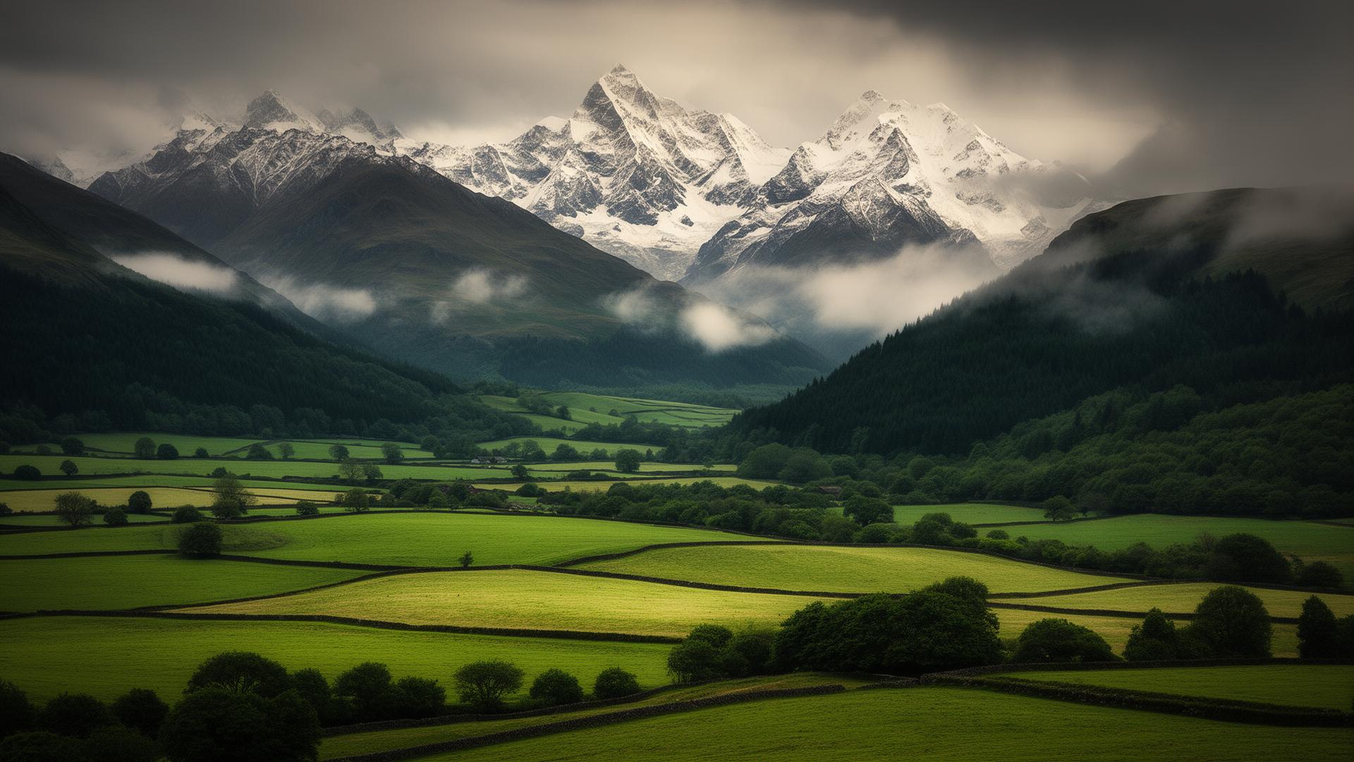 Mountains meeting Irish green fields